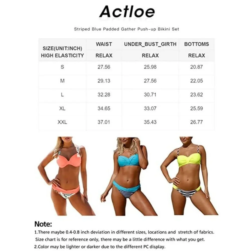 Actloe Women Color Block Bikini Swimsuit Two Pieces Swimwear Push up Bathing Sui - Picture 4 of 11